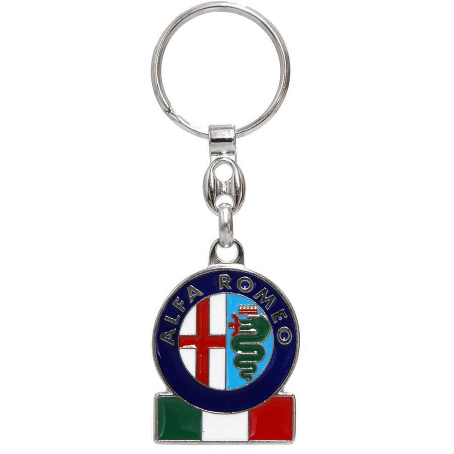Alfa Romeo Emblem & Italian Flag Metal Keyring (Cuore Sportivo)