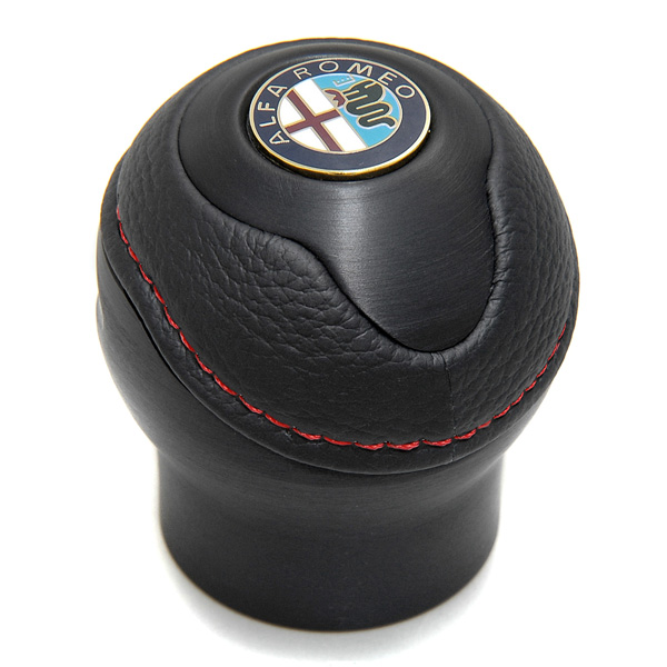 BLACK Leather Gearknob -TUNE IT BLACK- (Reverselock/Alfa Romeo emblem)