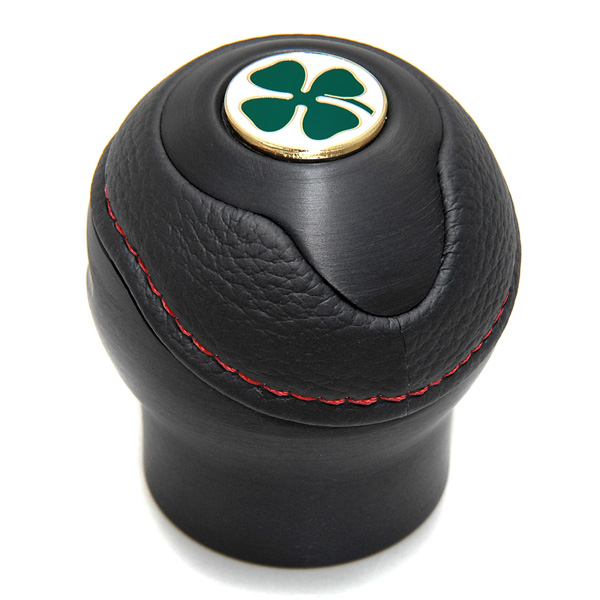 BLACK Leather Gearknob -TUNE IT BLACK- (Reverselock/Quadrifoglio emblem)