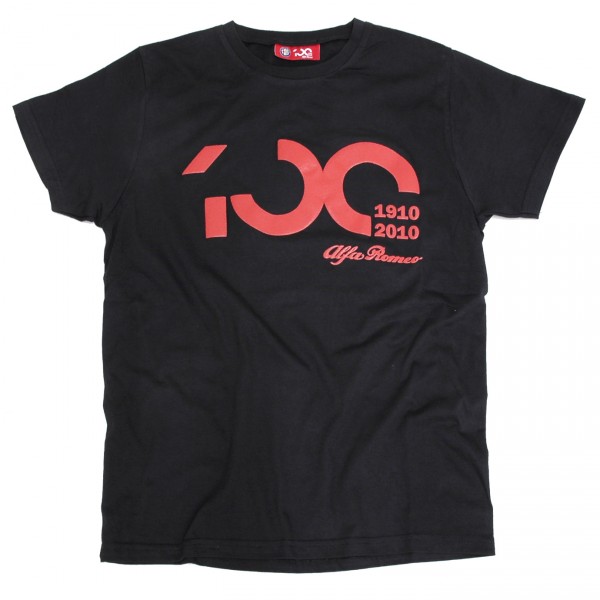 Alfa Romeo純正100周年記念Tシャツ (ブラック/レッドロゴ)