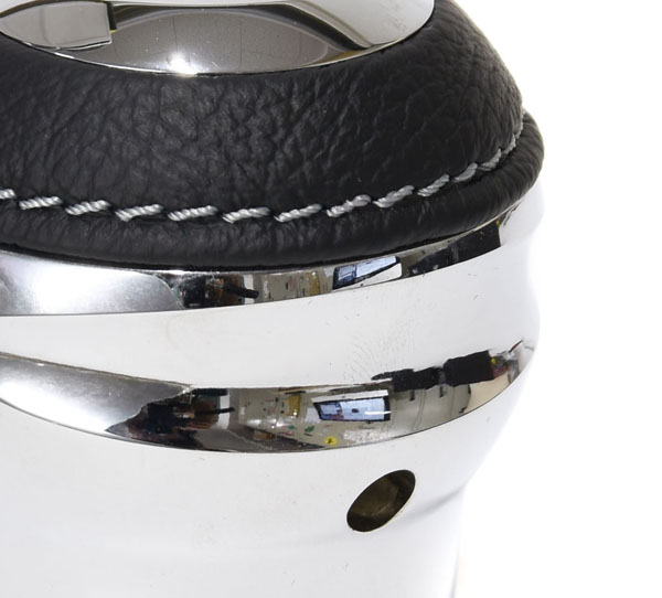 BLACK Aluminium & Leather Gear Knob -TUNE IT CHROME- (Reverselock/ABARTH NEW Emblem)
