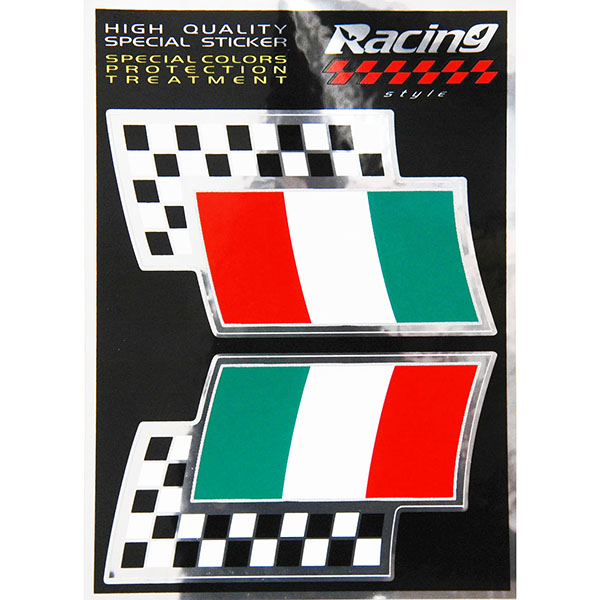 イタリア国旗&チェッカードフラッグステッカー (2枚セット)