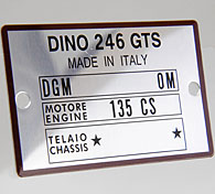 Ferrari Dino 246 GTS Chassis Plate