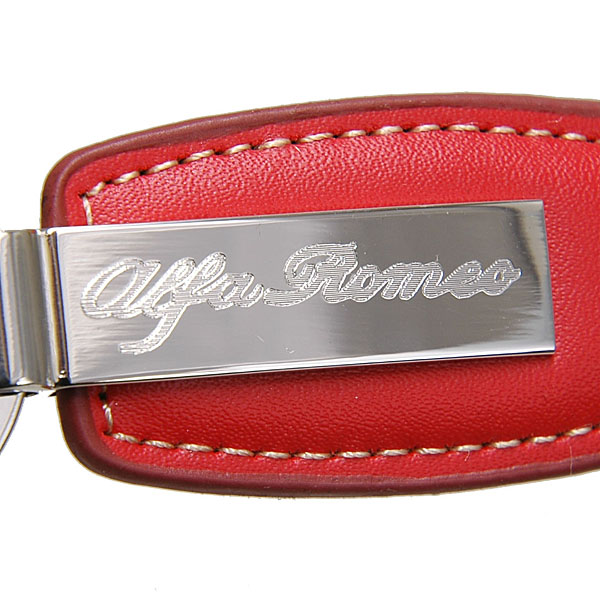 Alfa Romeo Fake Leather & Plate Keyring (Red)