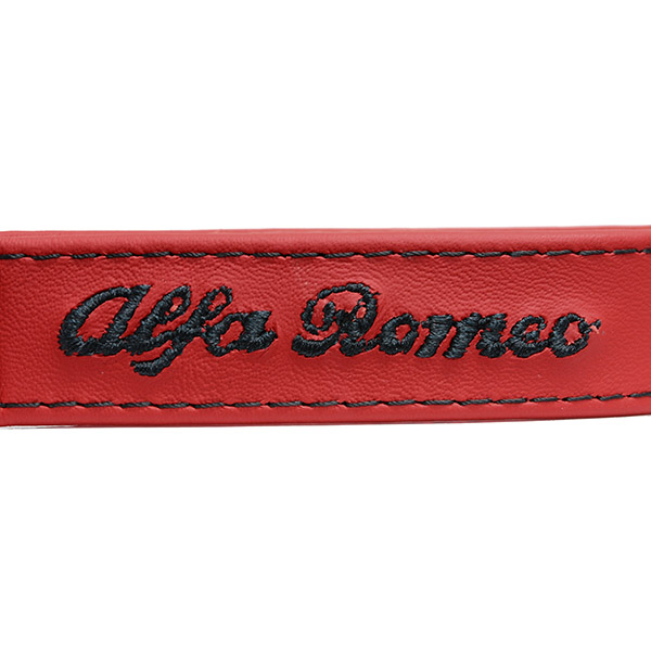Alfa Romeoリアゲート用レザーストラップ (レッドベース/Alfa Romeoロゴブラック)