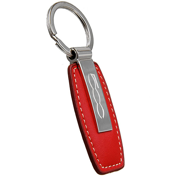 FIAT 500 Fake Leather & Plate Keyring (Red)<br><font size=-1 color=red>12/04到着</font>