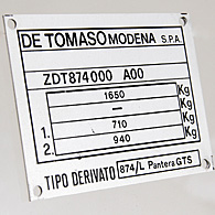 De Tomaso Pantera GTS Plate