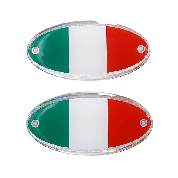 イタリア国旗オーバル型3Dステッカー(2枚組) シルバー縁取り