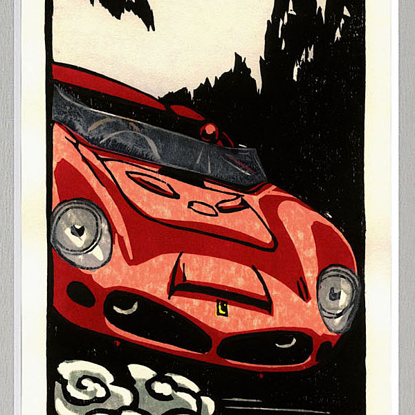 クルマの木版画 Ferrari 196SP DINO 額装 by 音丸版画