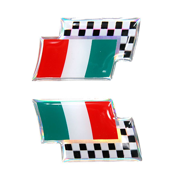 イタリア国旗&チェッカードフラッグ3Dステッカー(2枚組)
