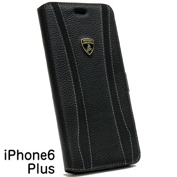 Lamborghini iPhone6/6s Plus Book Type Leather Case(Black/White Stripe)