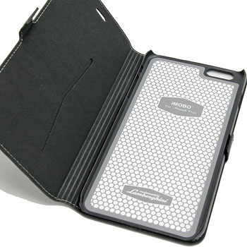 Lamborghini iPhone6/6s Plus Book Type Leather Case(Black/White Stripe)