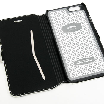 Lamborghini iPhone6/6s Book Type Leather Case(White/Black Stripe)