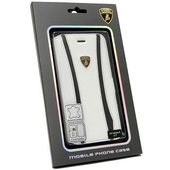 Lamborghini iPhone6/6s Book Type Leather Case(White/Black Stripe)