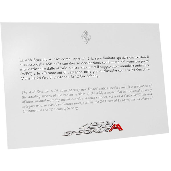 Ferrari 458 SPECIALE A Presentation Card