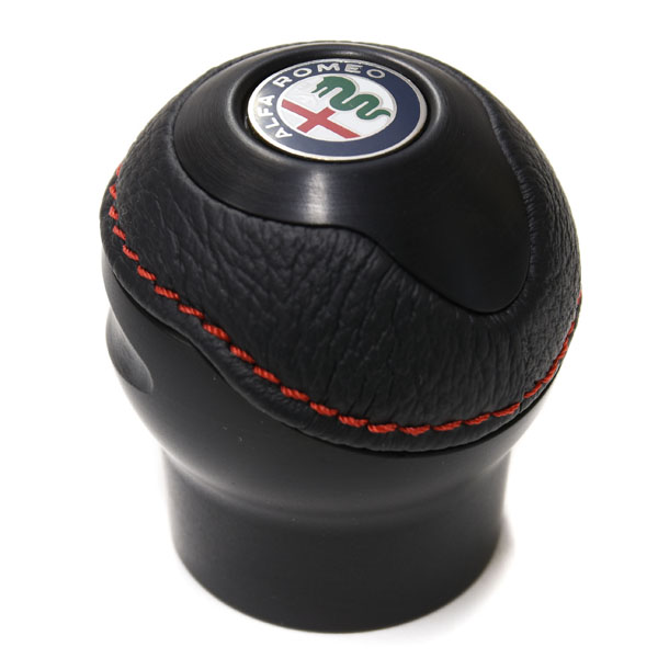 BLACK社製アルミ&レザーシフトノブ -TUNE IT BLACK- (リバースロック/Alfa Romeo Newエンブレム)<br><font size=-1 color=red>06/20到着</font>
