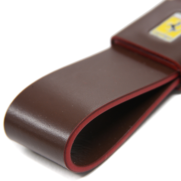 Ferrari Emblem Leather Strap Shaped Keyring(Brown)