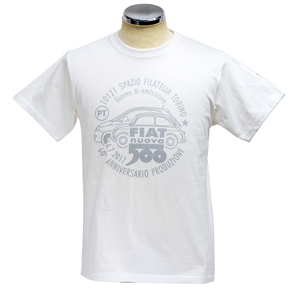 FIAT 500 60周年メモリアルスタンプTシャツ(ホワイト)