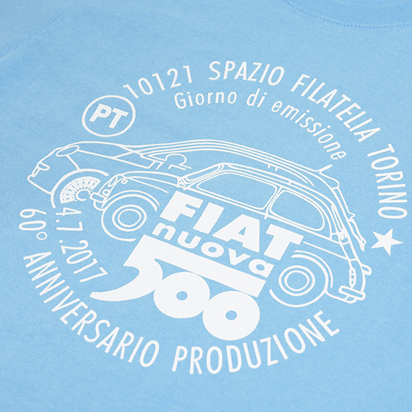 FIAT 500 60anni Memorial Stamp T-Shirts(Light Blue)