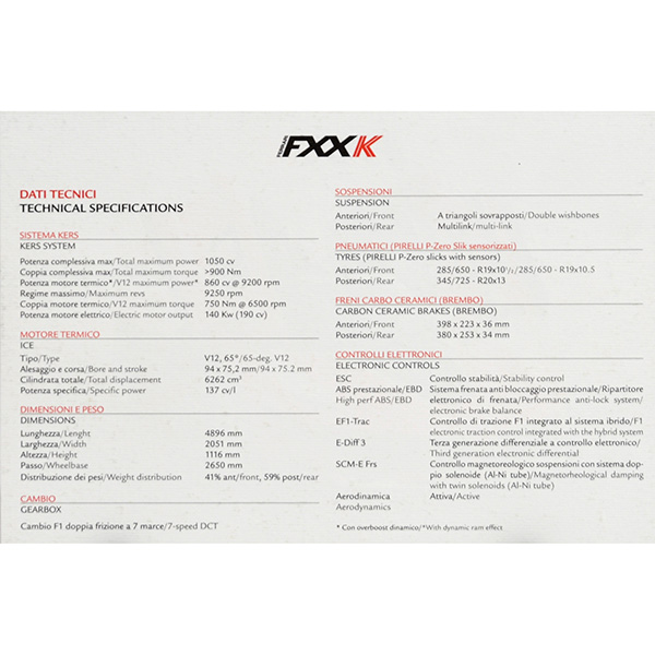 Ferrari FXX-K Technical Card