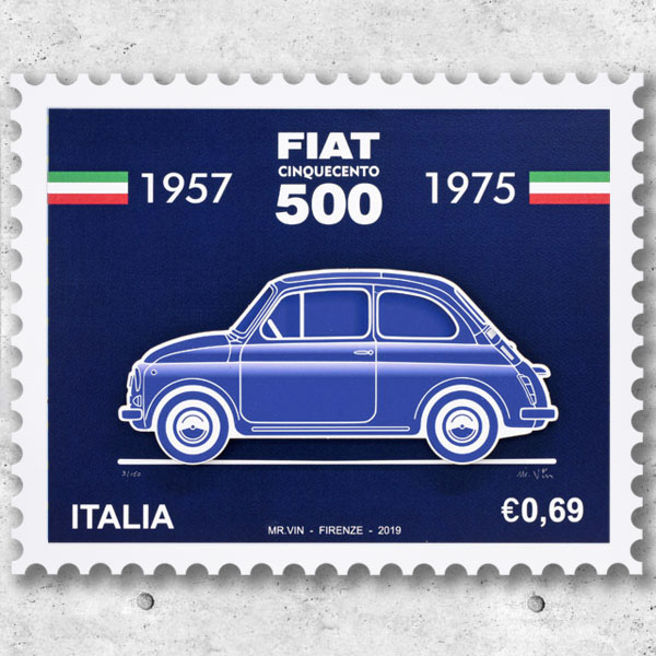 FIAT Nuova 500 Stamp Illustration by Mr.Vin -BLUEPRINT- (Large)