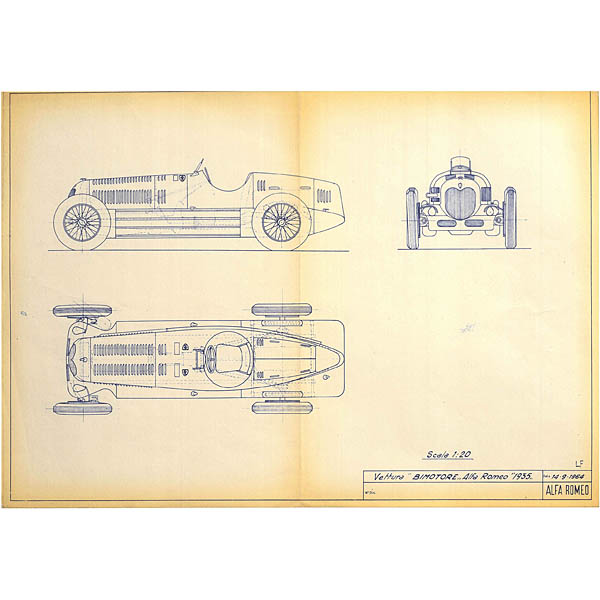 Alfa Romeo Bimotore 1935 Blue Drawing Print