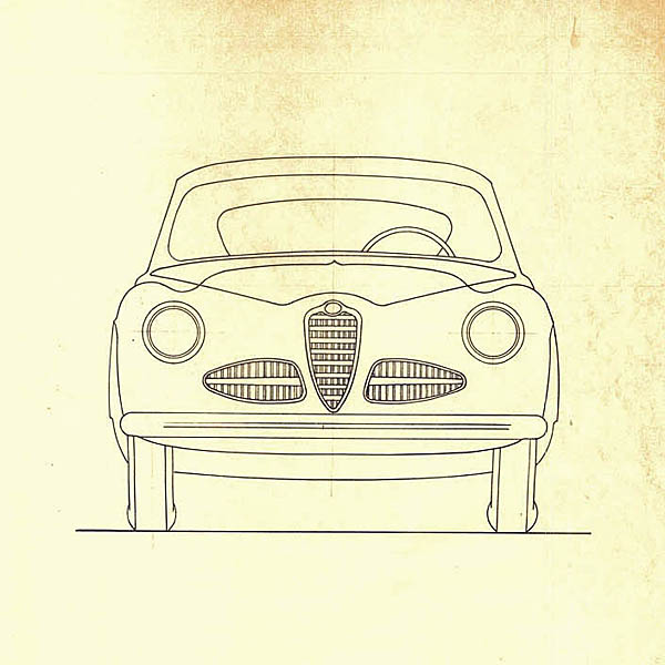 Alfa Romeo Coupe 1900 Super Sprint Blue Drawing Print