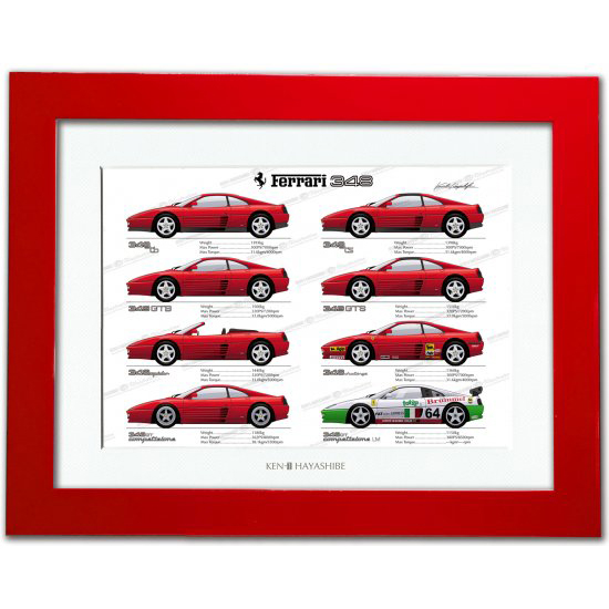 Ferrari 348 Collection Illustration with frame by Kenichi Hayashibe