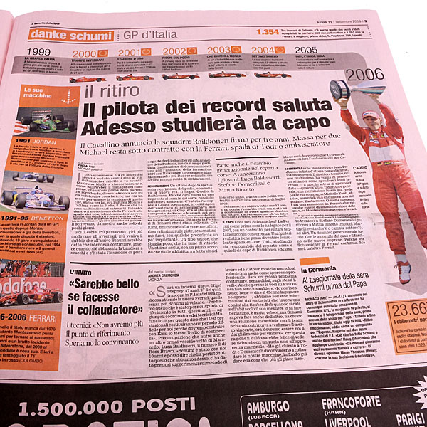 La Gazzetta dello Sport 2006.9.11  M.Schumacher retirement announcement