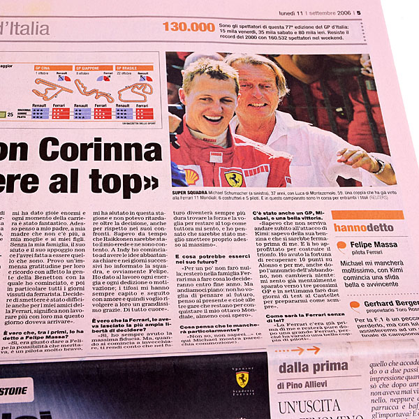 La Gazzetta dello Sport 2006.9.11  M.Schumacher retirement announcement