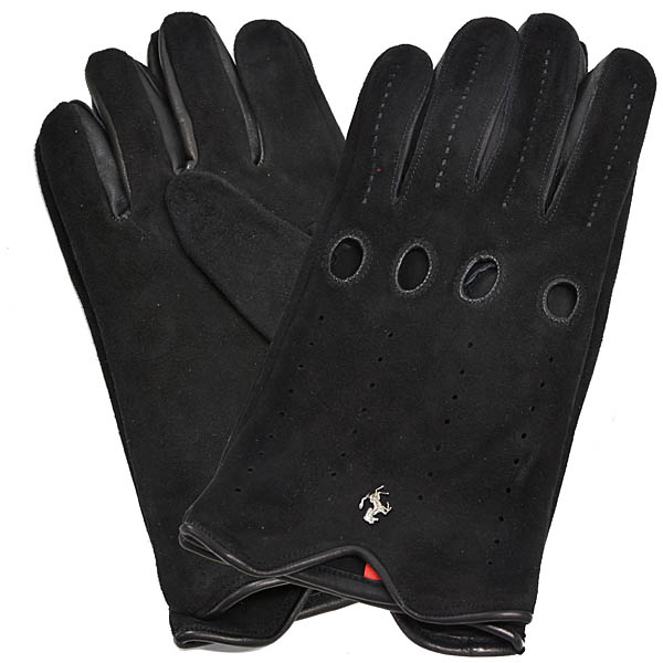 Genuine Ferrari Suede Leather Gloves (Black)