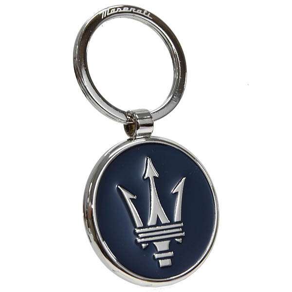 Genuine Maserati New Logo Key Ring (Round Metal / Blue)
