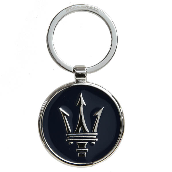 Genuine Maserati New Logo Key Ring (Round Metal / Blue)