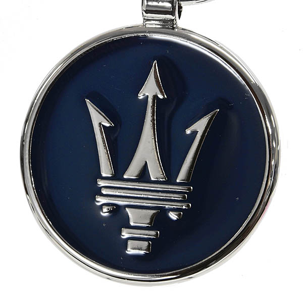 Genuine Maserati New Logo Key Ring (Round Metal / Blue)