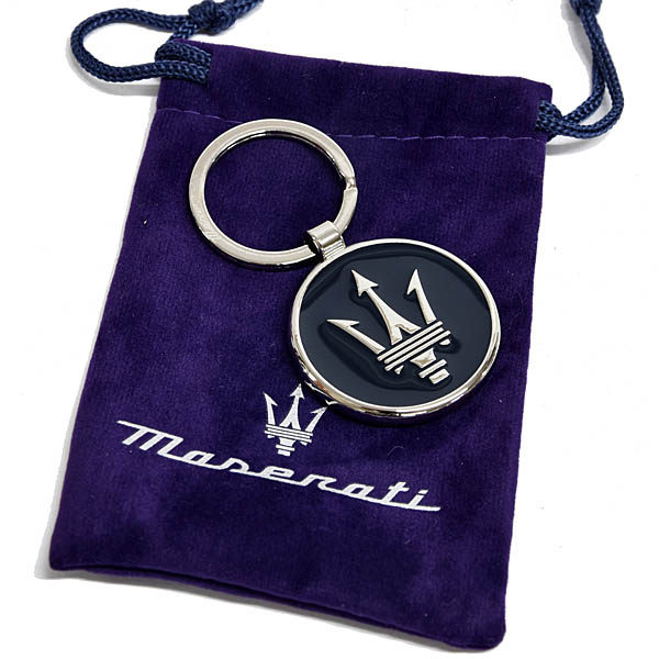 Genuine Maserati New Logo Key Ring (Round Metal / Blue)