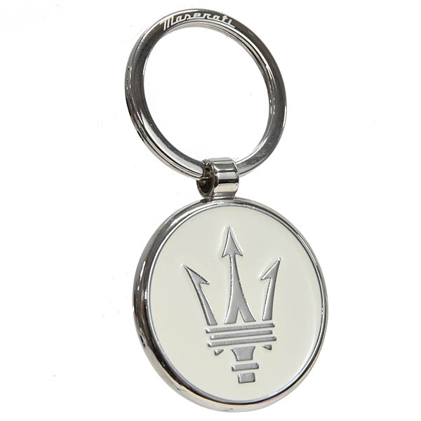 Genuine Maserati New Logo Key Ring (Round Metal / White)