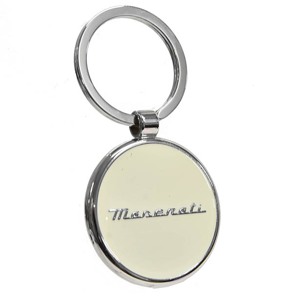 Genuine Maserati New Logo Key Ring (Round Metal / White)