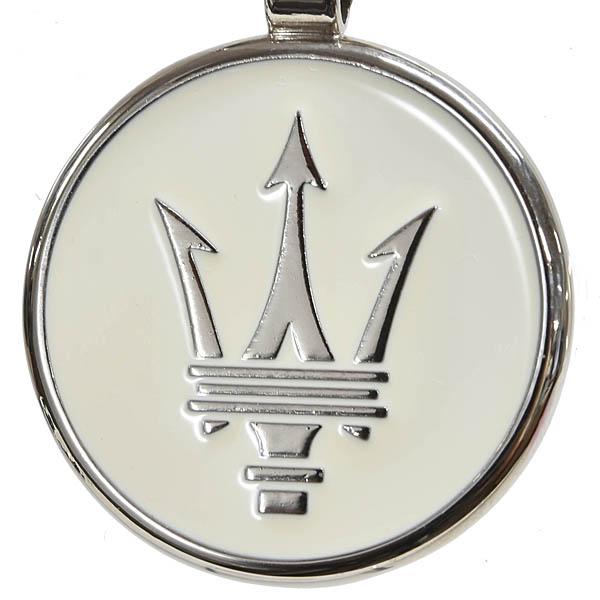 Genuine Maserati New Logo Key Ring (Round Metal / White)