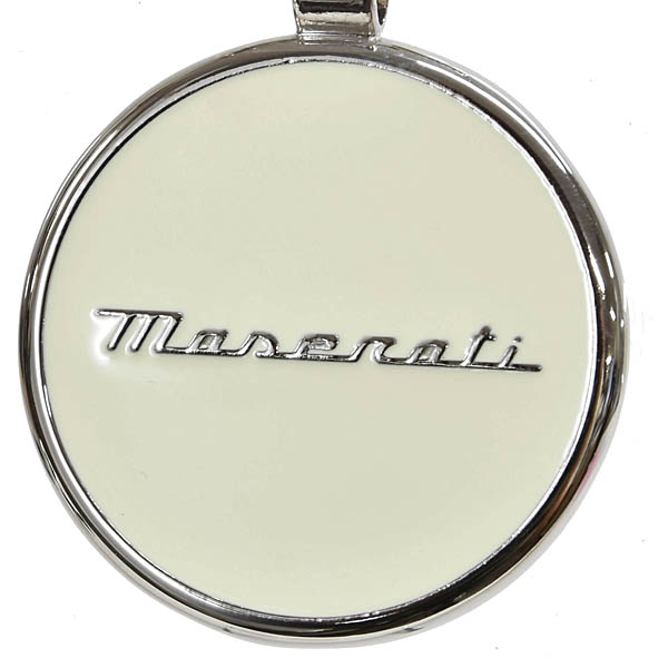 Genuine Maserati New Logo Key Ring (Round Metal / White)