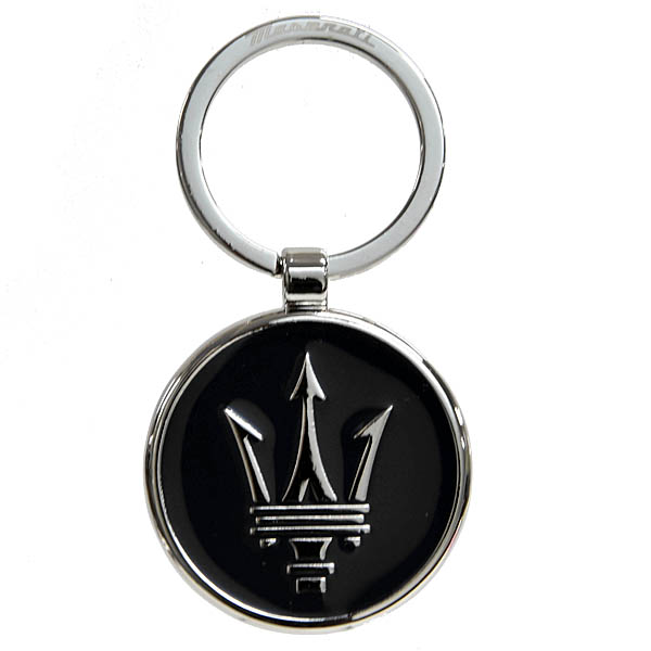 Genuine Maserati New Logo Key Ring (Round Metal / Black)
