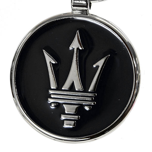 Genuine Maserati New Logo Key Ring (Round Metal / Black)
