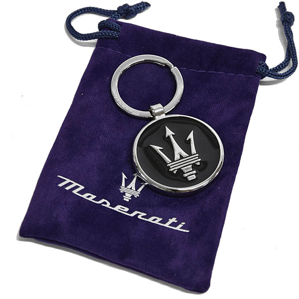 Genuine Maserati New Logo Key Ring (Round Metal / Black)
