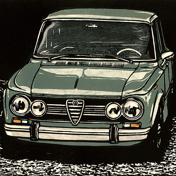 Alfa Romeo Giulia Woodcut with frame by Otomaru Hanga