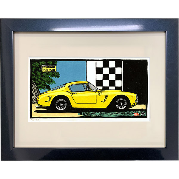 クルマの木版画 Ferrari 250SWB 額装 by 音丸版画