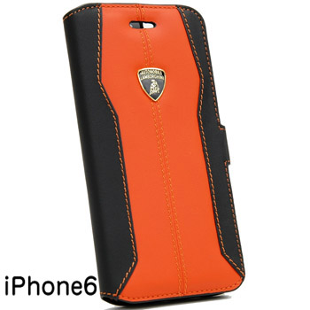 Lamborghini純正iPhone6/6sブックタイプレザーケース(ブラック/オレンジ)
