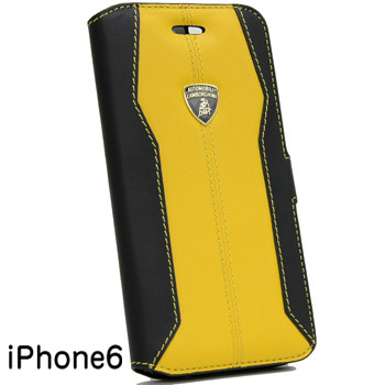 Lamborghini純正iPhone6/6sブックタイプレザーケース(ブラック/イエロー)