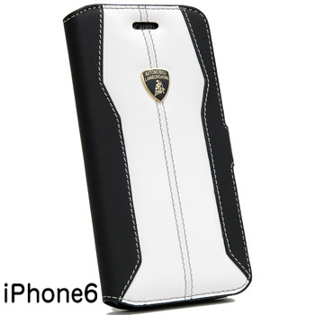 Lamborghini純正iPhone6/6sブックタイプレザーケース(ブラック/ホワイト)