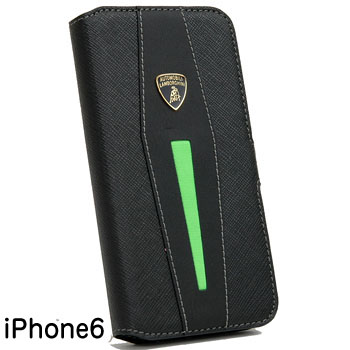 Lamborghini純正iPhone6/6sブックタイプレザーケース(マグネット/ブラック/グリーン)