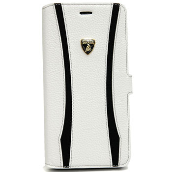 Lamborghini iPhone6/6s Plus Book Type Leather Case(White/Black Stripe)