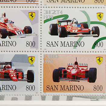 Ferrari 50周年メモリアルサンマリノG.P.額装切手セット : イタリア 